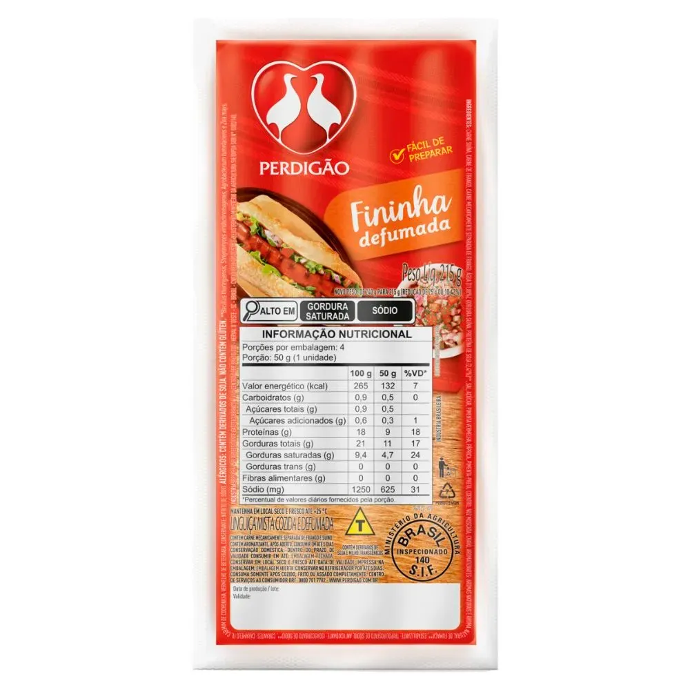 Linguiça Fininha Defumada Perdigão 215g
